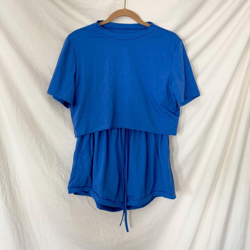 Cropped Blue Matching T-shirt and Shorts Lounge Set Size XL NWOT